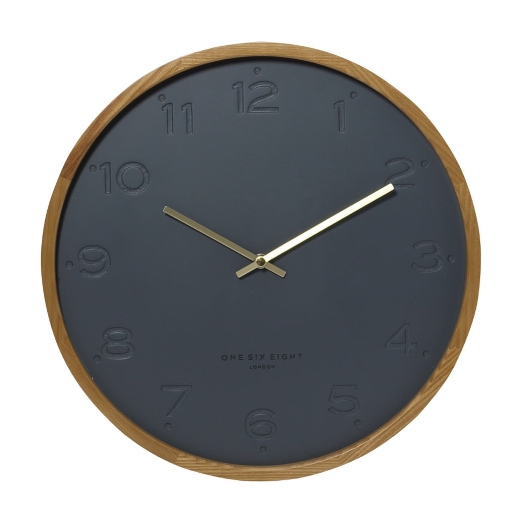 Freya Wall Clock 50cm Charcoal Hello Pattern